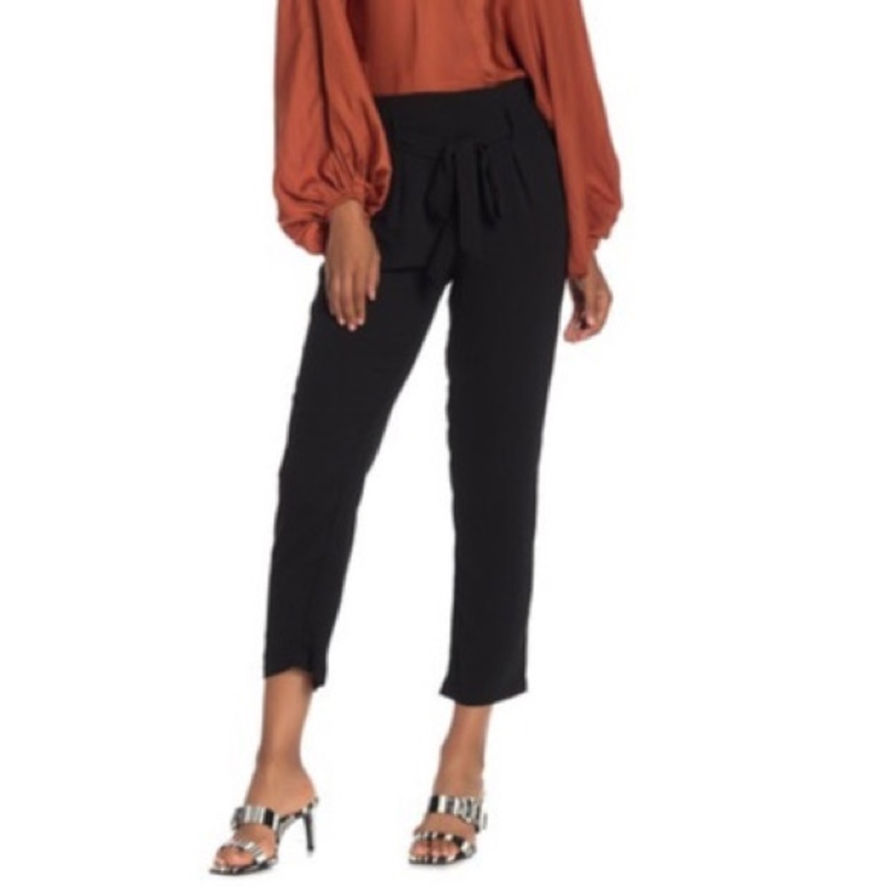Mustard Seed Black Satin Self-Tie Cropped Women's Pants